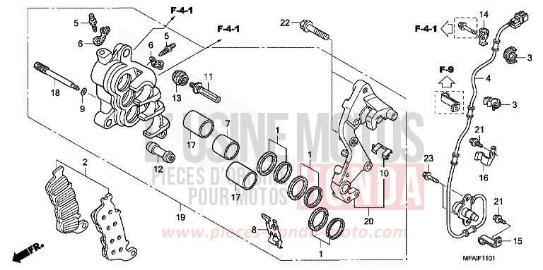 R. FRONT BRAKE CALIPER (CBF1000A/T/S) for CBF1000 ABS PEARL SIENA RED (R320) from 2009